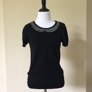 Embellished short sleeve sweater